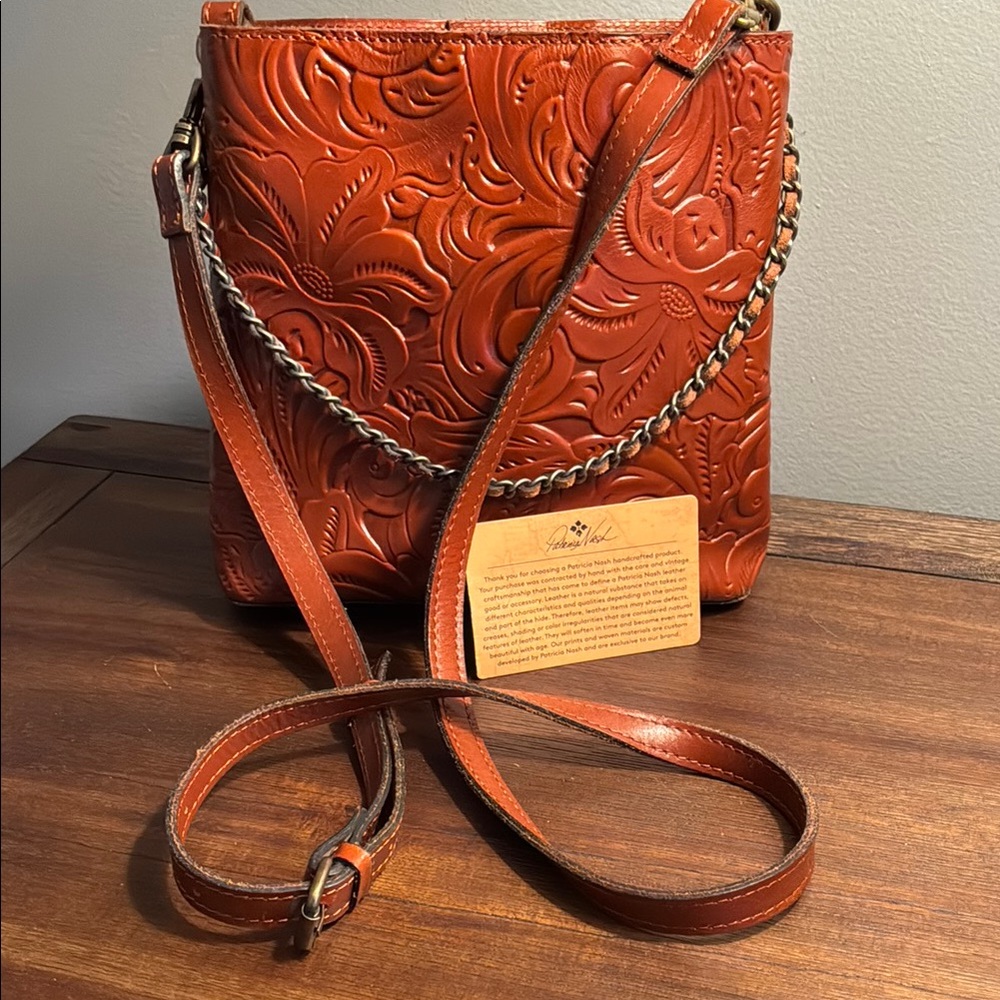 Embossed Patricia Nash Leather Crossbody Bag - Tan